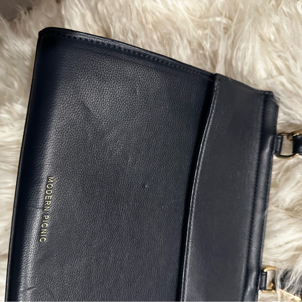 Black Leather Shoulder Bag with Top Handles - Picture 2 of 3